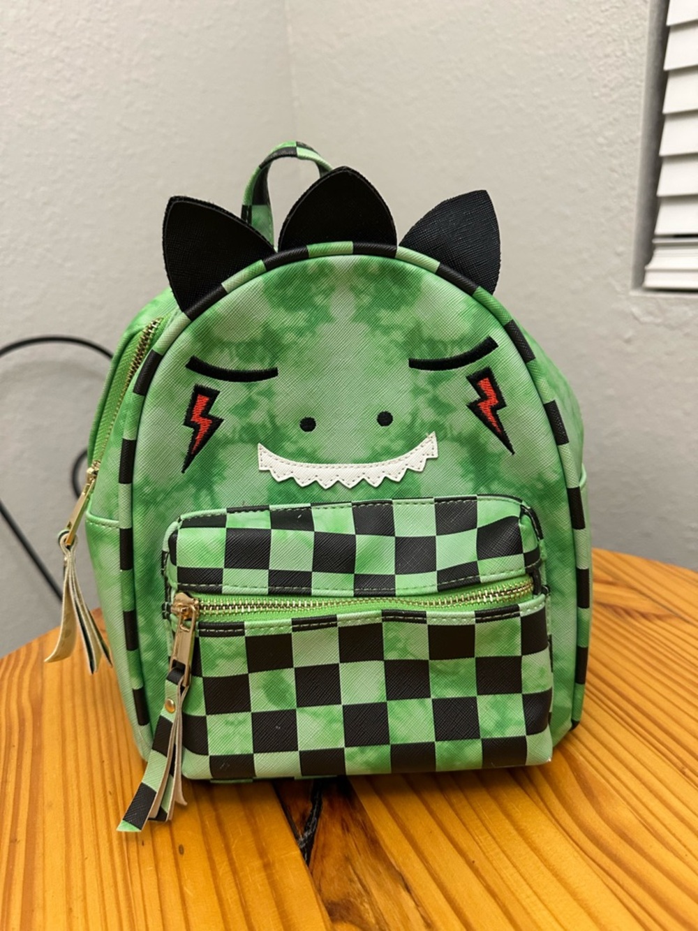 Under One Sky Green Checker Monster Mini Backpack